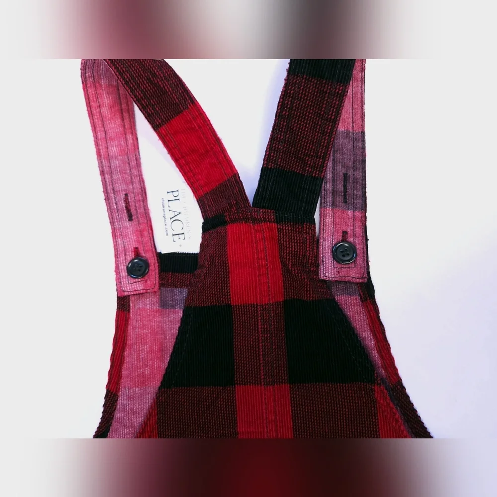 The Children's Place NWT Buffalo Plaid Red Black Corduroy Skirtall Jumper 16